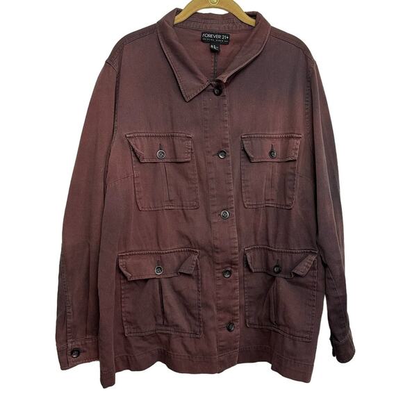 Forever 21 Plus + Size 2X 4 Pocket Purple Collared Button Down Long Sleeve Shirt - Picture 1 of 5